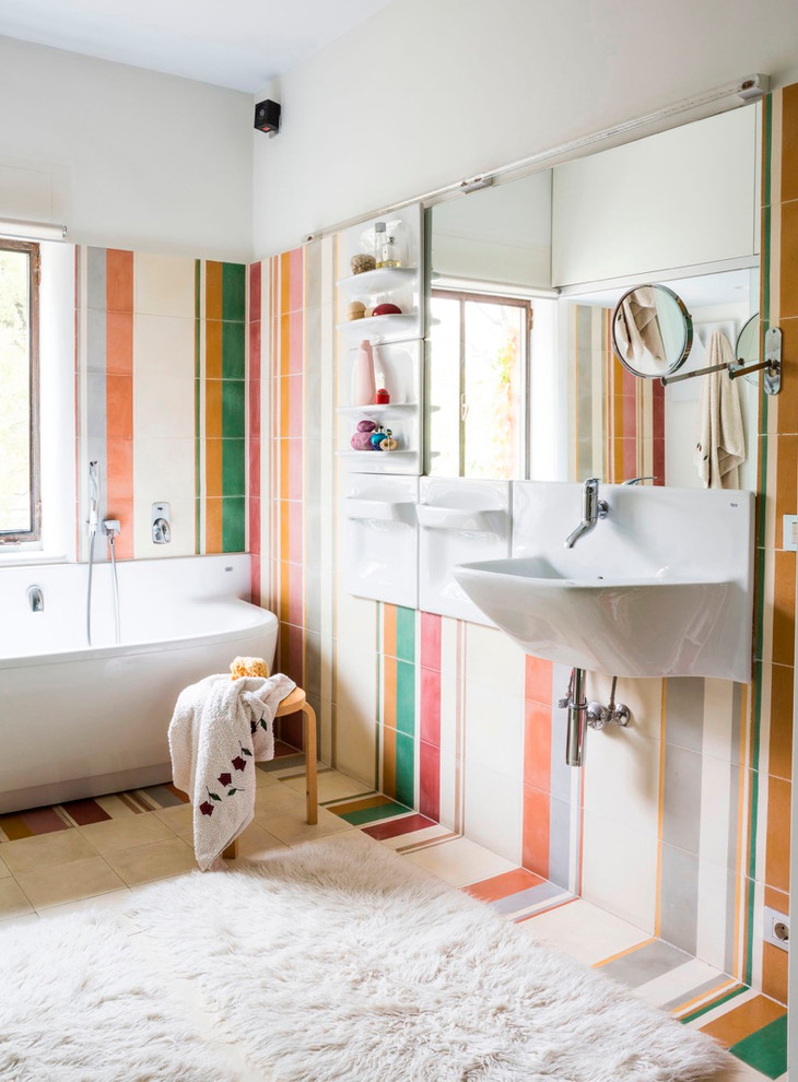 Colorful Striped Tile Bathroom