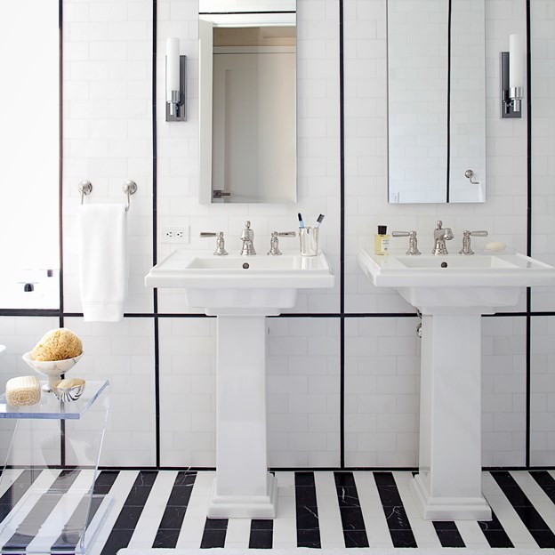 Contemporary Black and White Striped Tile Bathroom