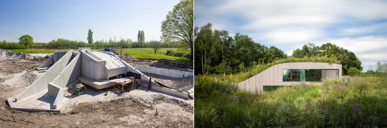 Modern underground house in Netherlands before after