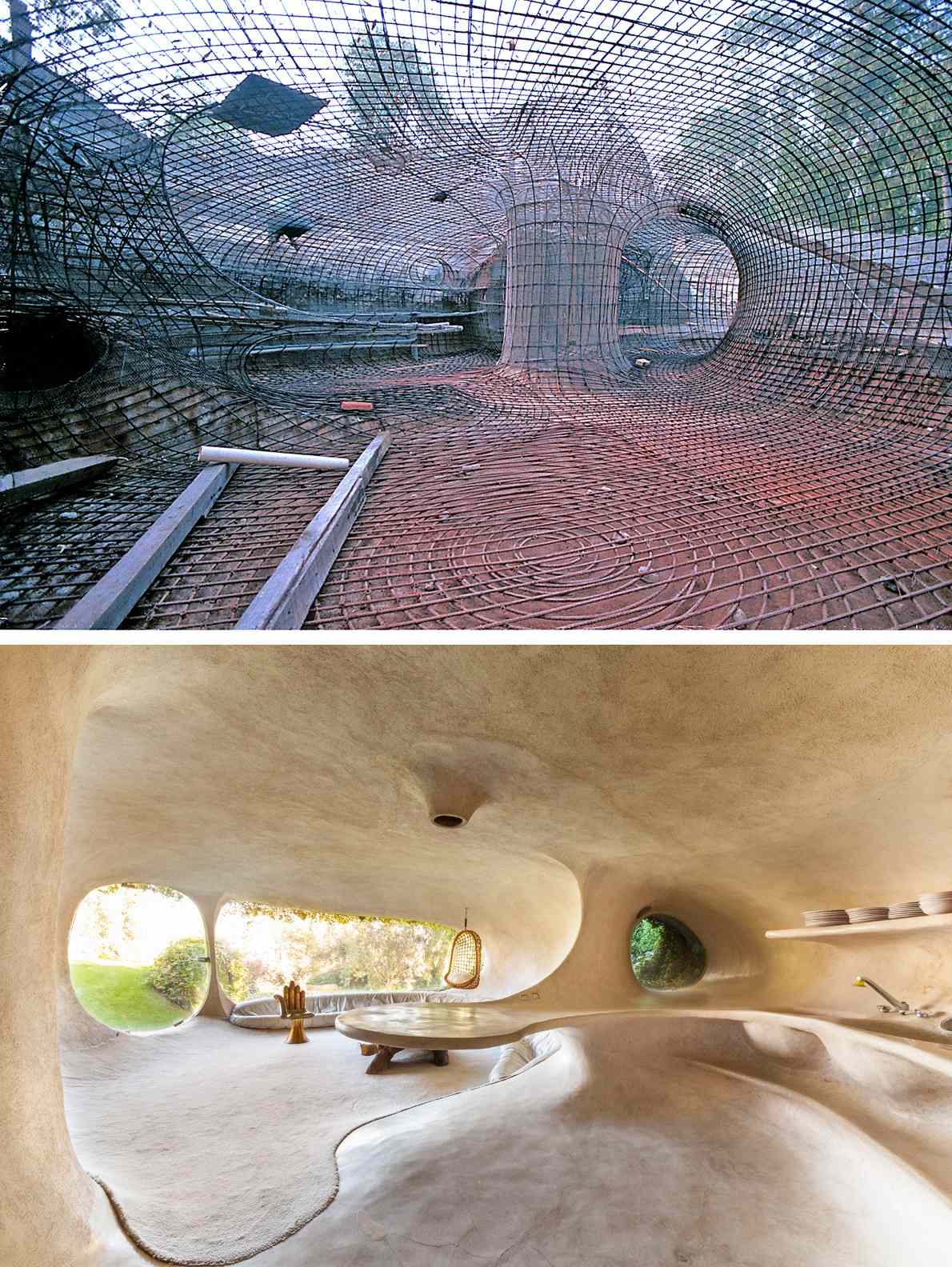 Organic House Underground Javier Senosiain interior before after