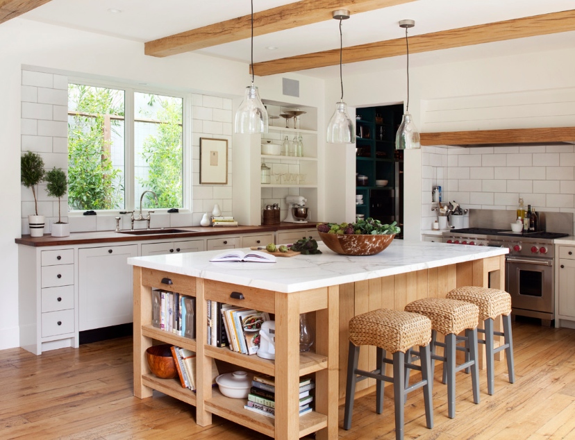 Farmhouse Large Kitchen Island Wood Beams